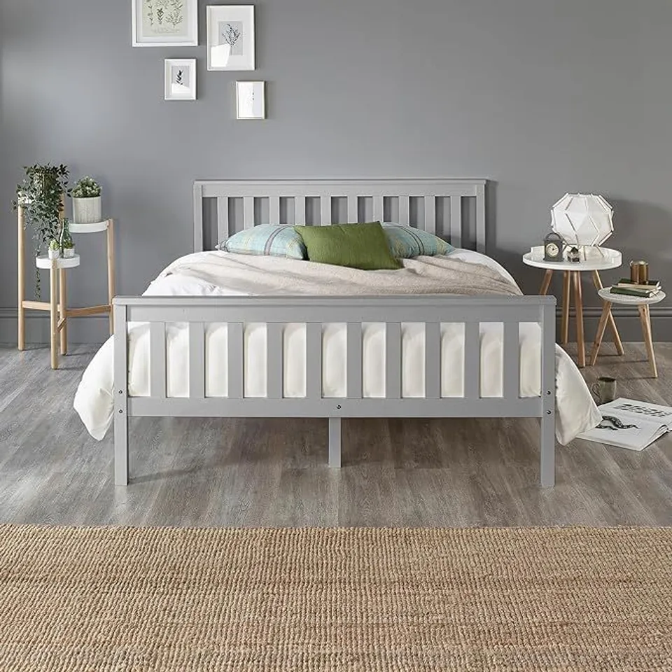 BOXED ASPIRE ATLANTIC WOOD BED FRAME - MEDIUM GREY // SIZE: 4' SMALL DOUBLE (1 BOX)