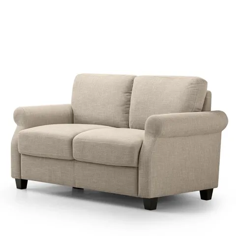 BOXED TEMPLETON SOFA-CLASSIC TUFTED FABRIC COUCH WITH FOAM AND FIBRE CUSHIONS - BEIGE (1 BOX)