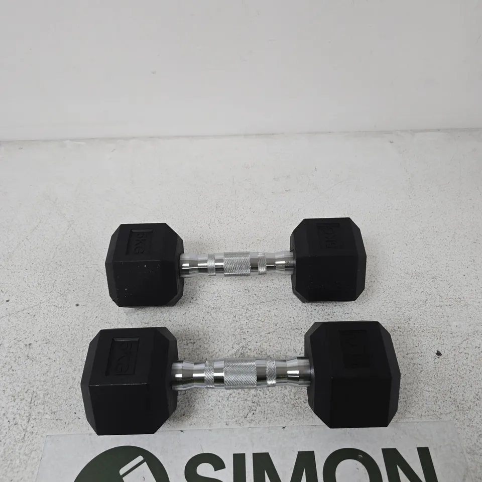 DUMBBELL PAIR – 5 KG EACH (HEX DUMBBELLS)