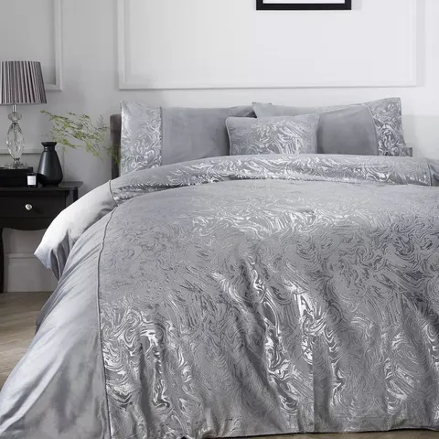 ALEXIS MARBLE FOIL AND VELVET DUVET COVER SET - SILVER