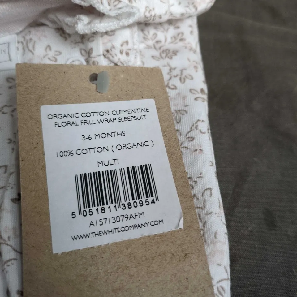 THE LITTLE WHITE COMPANY ORGANIC COTTON FLORAL FRILL WRAP SLEEPSUIT – 3-6 MONTHS