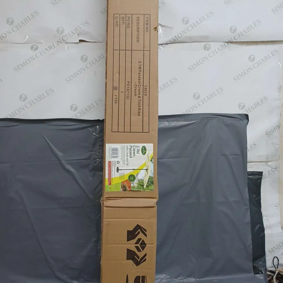 GARDENKRAFT 2.7M CREAM PARASOL WITH CRANK AND TILT