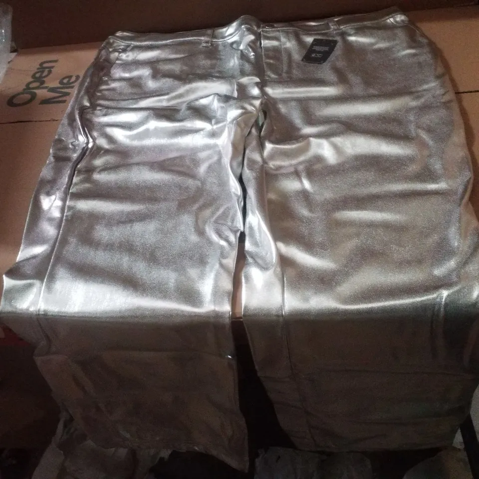 BOX CONTAINING APPROXIMATELY 5 BRAND NEW JD WILLIAMS SILVER PU STRAIGHT TROUSERS - SIZE 24