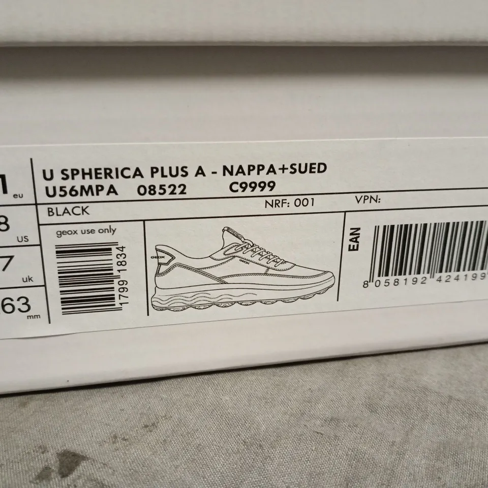 GEOX SPHERICA PLUS A BLACK LEATHER & SUEDE TRAINERS, UK 7