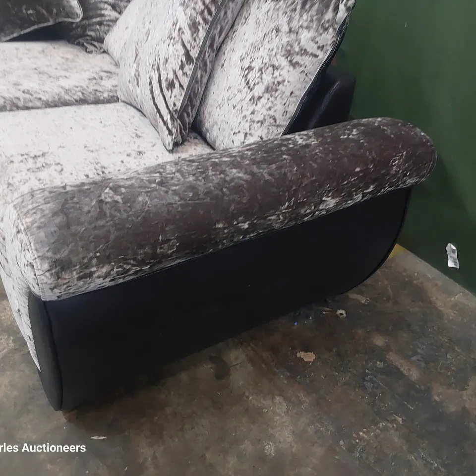TWO BLACK FAUX & CRUSHED SILVER VELVET SECTIONS