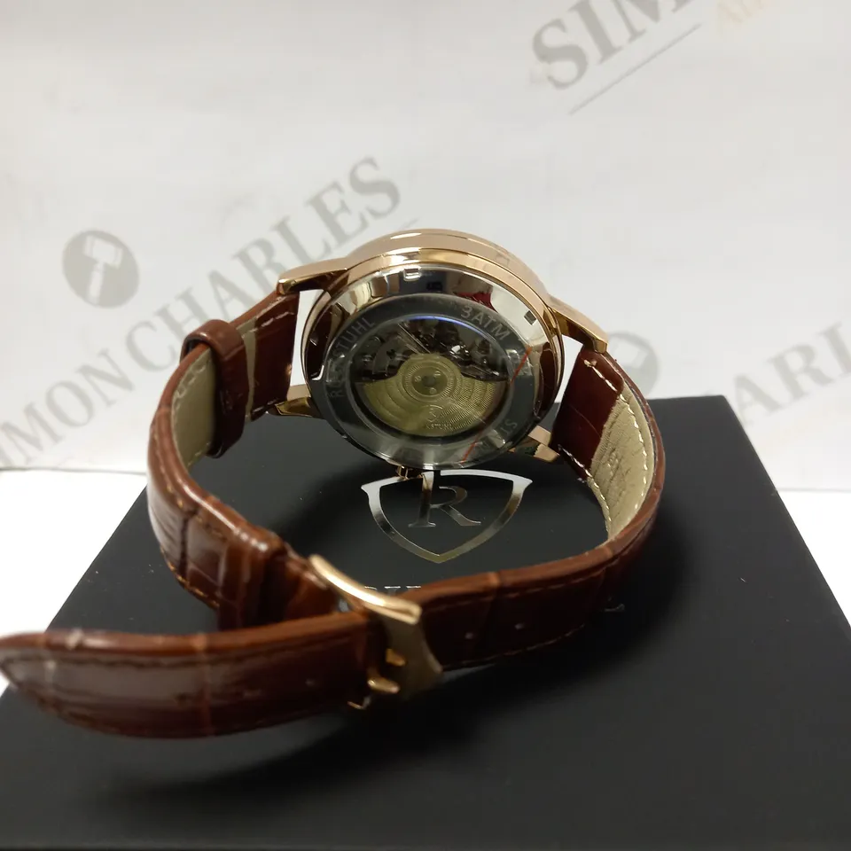 RUCKSTUHL PART SKELETON AUTOMATIC LEATHER STRAP WRISTWATCH