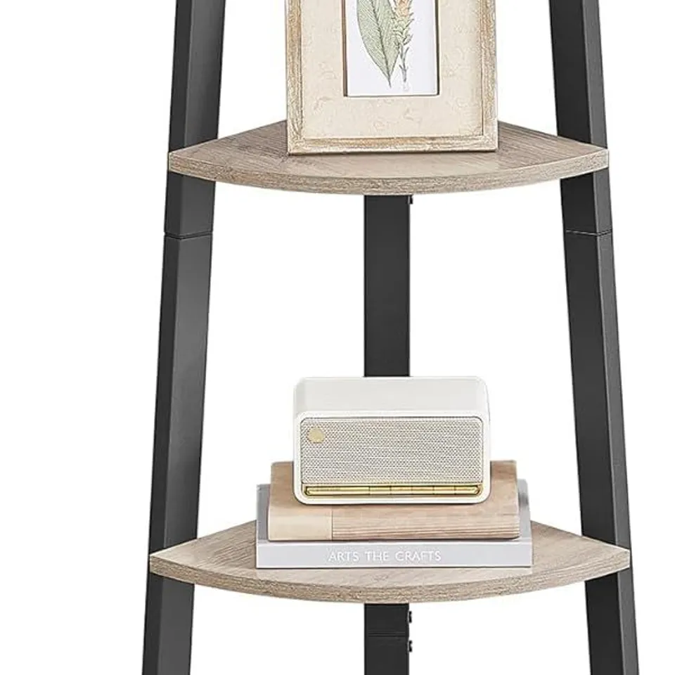 BOXED VASAGLE 4-TIER CORNER SHELF UNIT - GREIGE AND BLACK