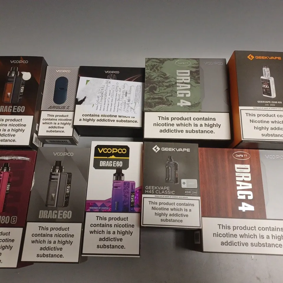APPROXIMATELY 10 ASSORTED E-CIGARETTE PRODUCTS TO INCLUDE GEEKVAPE & VOOPOO