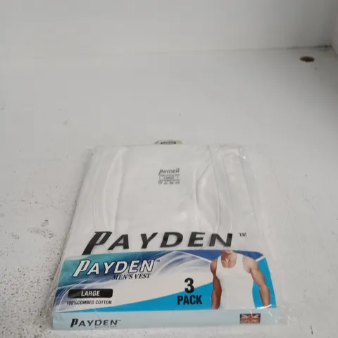 PAYDEN MEN'S VESTS – 3 PACK, LARGE (UK L) – 100% COTTON