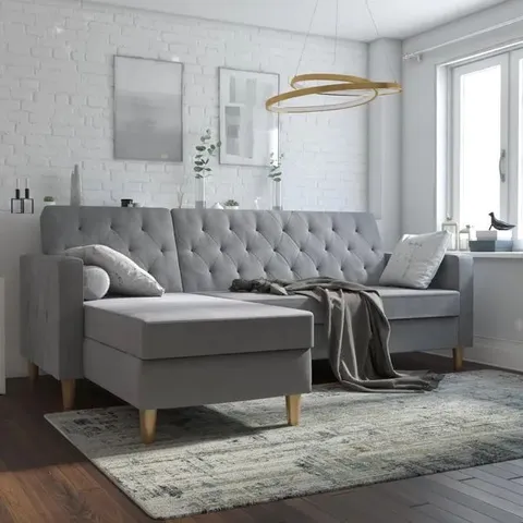 BOXED LIBERTY SECTIONAL FUTON CORNER CHAISE SOFA WITH STORAGE - GREY (2 BOXES)