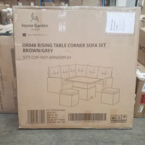 BOXED RISING TABLE CORNER SOFA SET BROWN/GREY (3 BOXES)