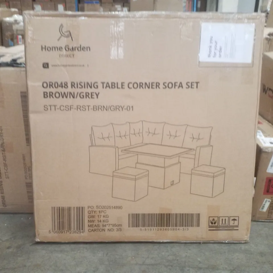 BOXED RISING TABLE CORNER SOFA SET BROWN/GREY (3 BOXES)