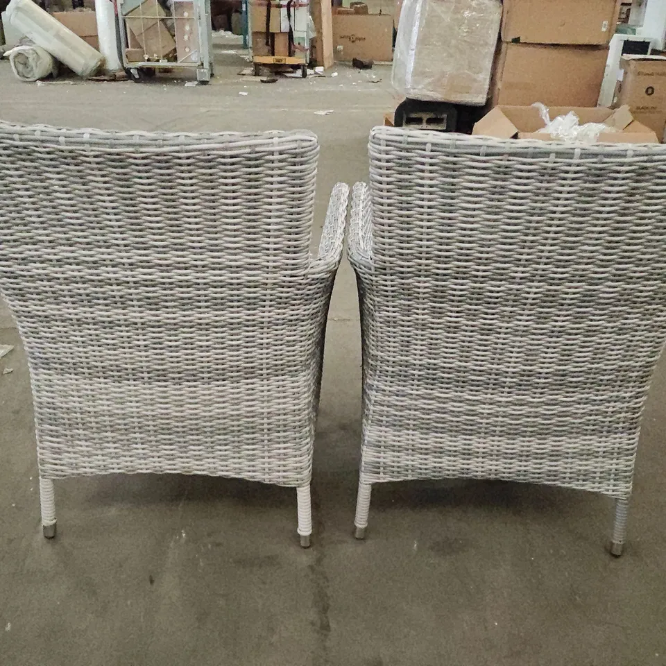 PAIR OF LIGHT GREY RATTAN EFFECT GARDEN CHAIRS