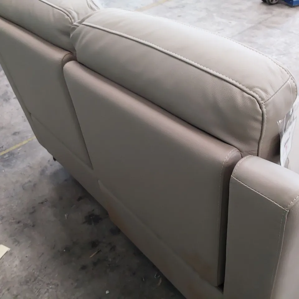 DESIGNER POWER RECLINING TWO SEATER SOFA LIGHT GREY LEATHER 