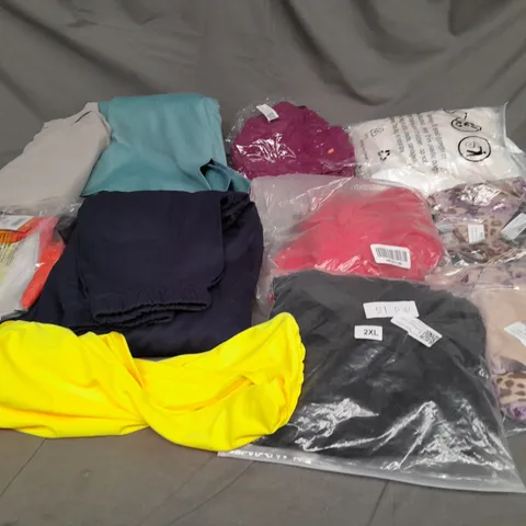 BOX OF ASSORTED CLOTHING ITEMS IN VARIOUS COLOURS, SIZES AND STYLES