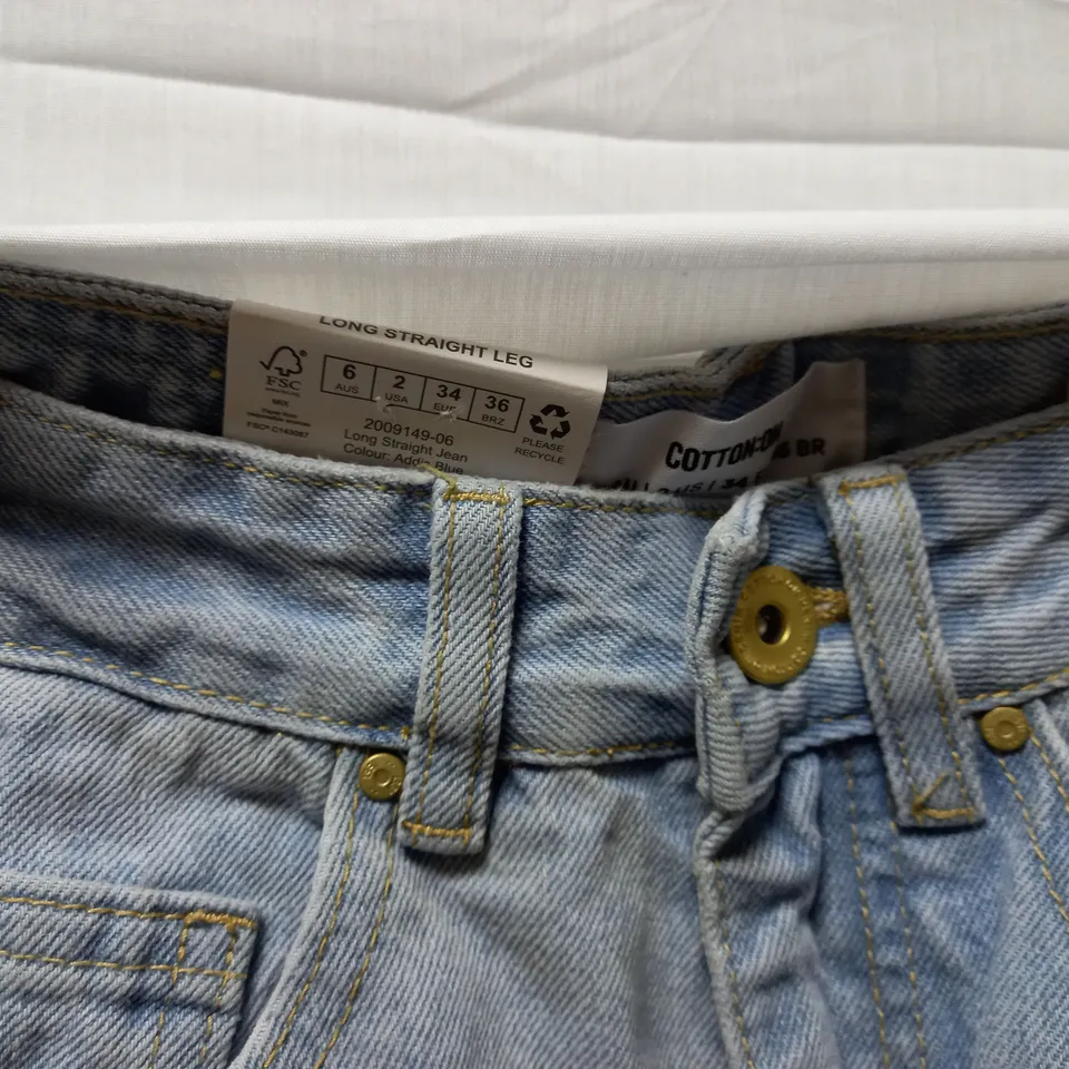BOX OF APPROX 20 BRAND NEW COTTON:ON LONG STRAIGHT JEAN - ADDIS BLUE SIZE AUS 6