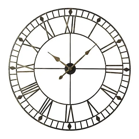 BOXED SKELETON WALL CLOCK WITH ROMAN NUMERALS - 100X100 - (BLACK GOLD)