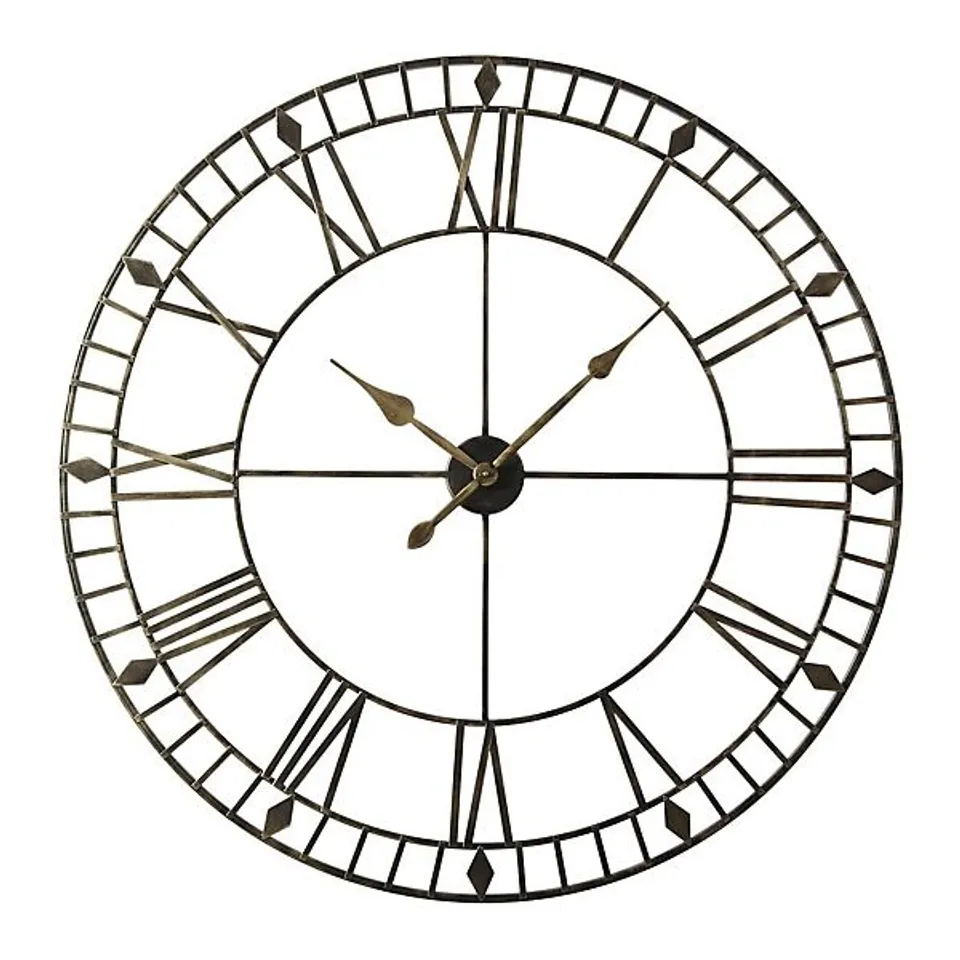 BOXED SKELETON WALL CLOCK WITH ROMAN NUMERALS - 100X100 - (BLACK GOLD)