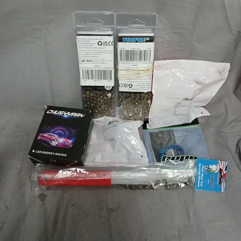 APPROXIMATELY 12 ASSORTED VEHICLE PARTS & ACCESORIES TO INCLUDE BIKE CHAIN, SEAT CLAMP, FEBI BILSTEIN BOLT, ETC