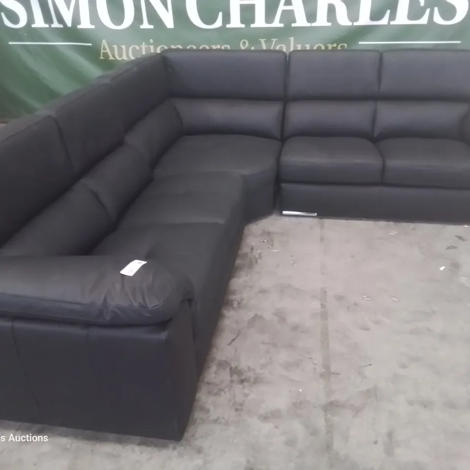 DESIGNER ITALIAN STYLE CORNER SOFA WITH ADJUSTABLE HEADRESTS BLACK LEATHER 