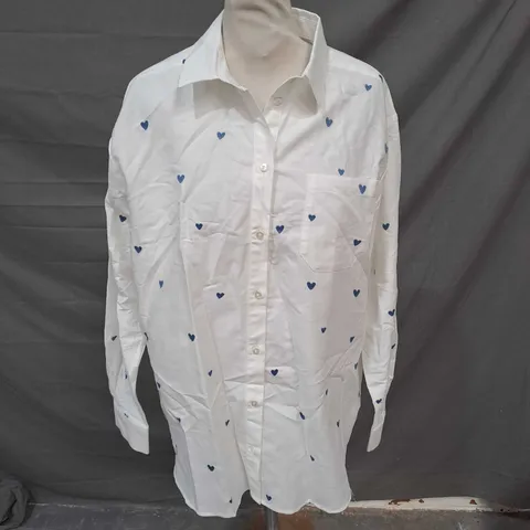 SEZANE SHIRT WHITE WITH BLUE HEARTS SIZE EU 38