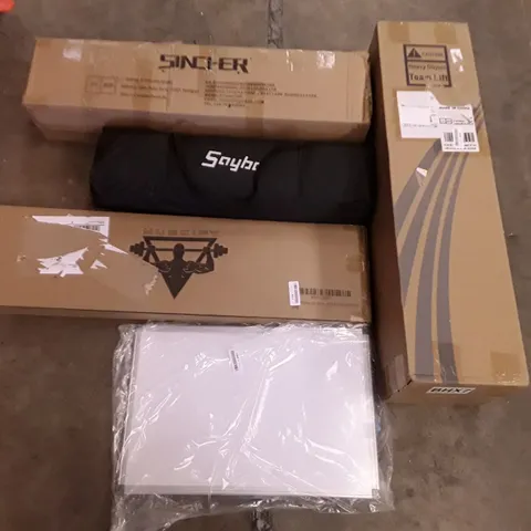 PALLET OF ASSORTED PRODUCTS INCLUDING PULL UP BAR, WHITEBOARD, SINGLE MATTRESS, FOLDING CAMPING CHAIR, CHRISTMAS TREE