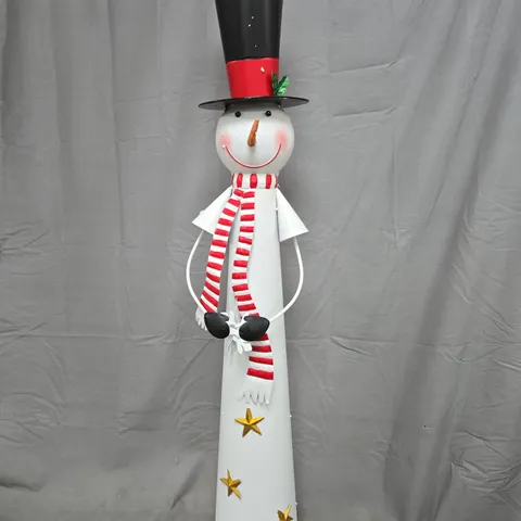 TALL SNOWMAN GARDEN ORNAMENT WITH TOP HAT AND RED SCARF