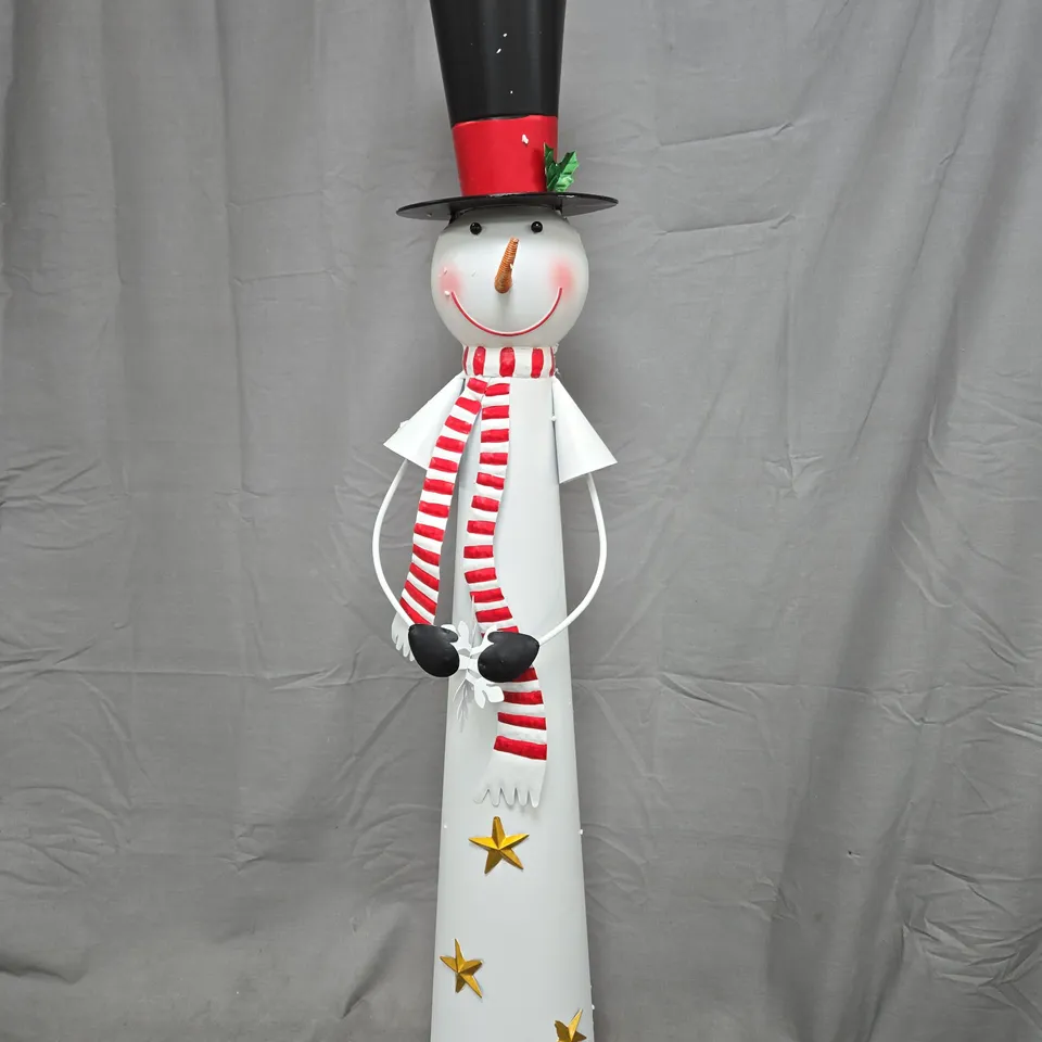 TALL SNOWMAN GARDEN ORNAMENT WITH TOP HAT AND RED SCARF