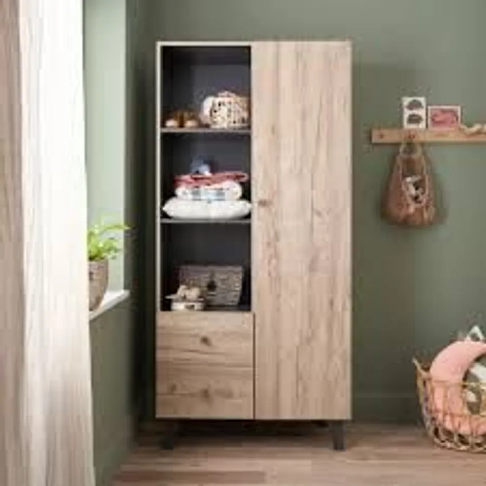 BOXED TUTTI BAMBINI COMO WARDROBE - DISTRESSED OAK AND SLATE GREY (3 BOXES)