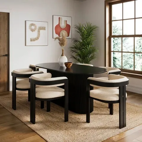 BOXED AMARI 6 SEATER OVAL DINING TABLE, BLACK STAINED OAK (2 BOXES)