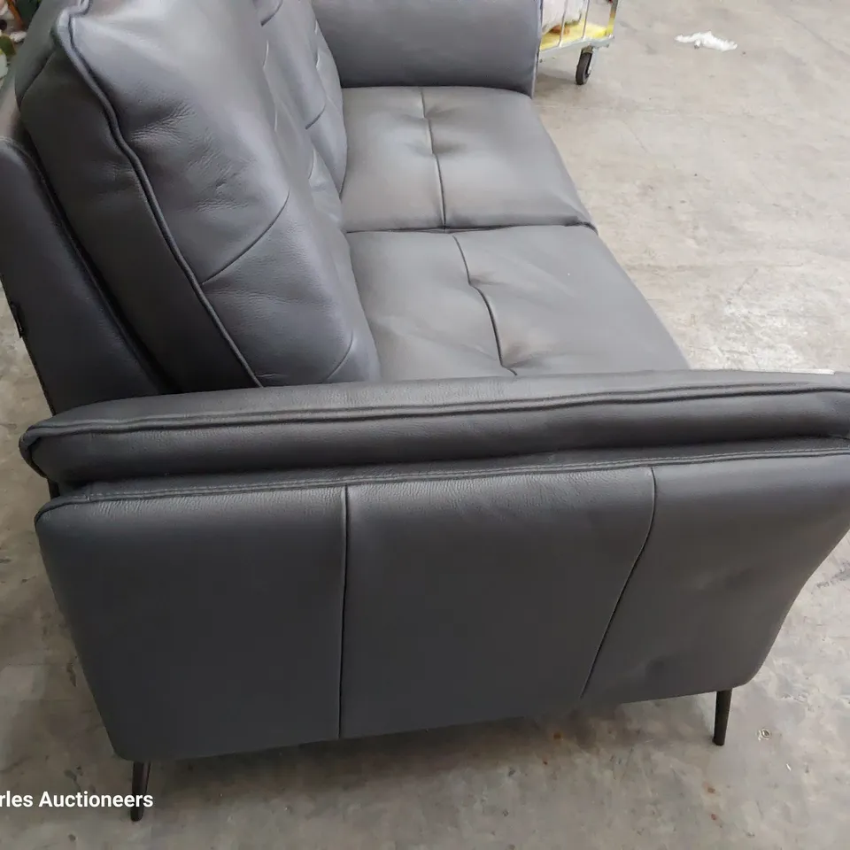 QUALITY ITALIAN DESIGNER BOLZANO POWER RECLINING TWO SEATER SOFA DARK GREY LEATHER