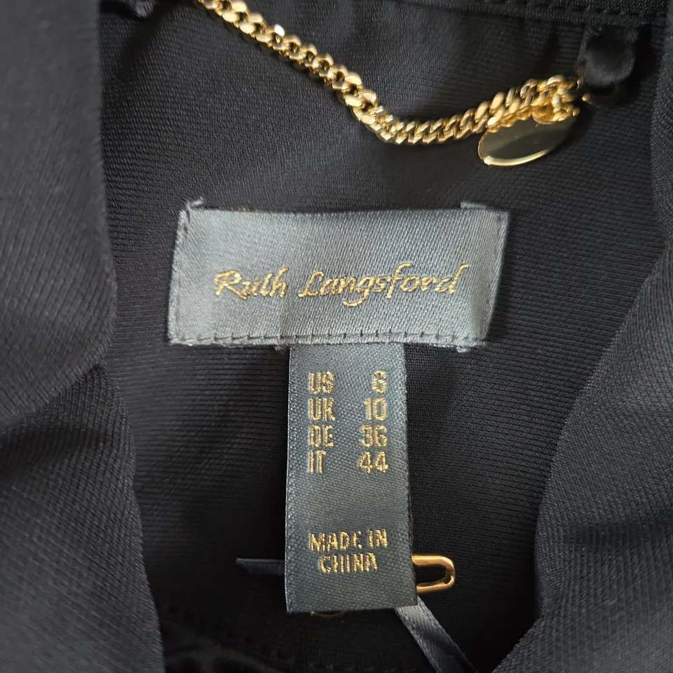 UK 10 RUTH LANGSFORD BLACK JACKET WITH GOLD BUTTONS – 