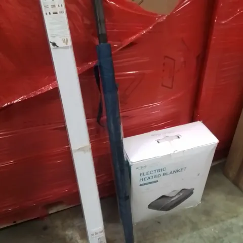 PALLET OF ASSORTED HOUSEHOLD GOODS AND PRODUCTS TO INCLUDE;HEATED ELECTRIC BLANKET,ROLLER BLINDS,UMBRELLA