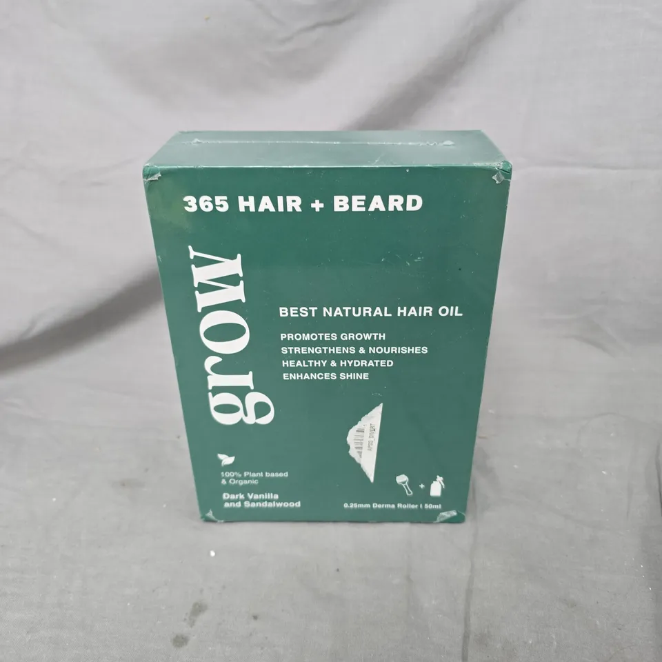 BOXED AND SEALED GROW 365 HAIR + BEARD NATURAL HAIR OIL SET (DARK VANILLA & SANDALWOOD)