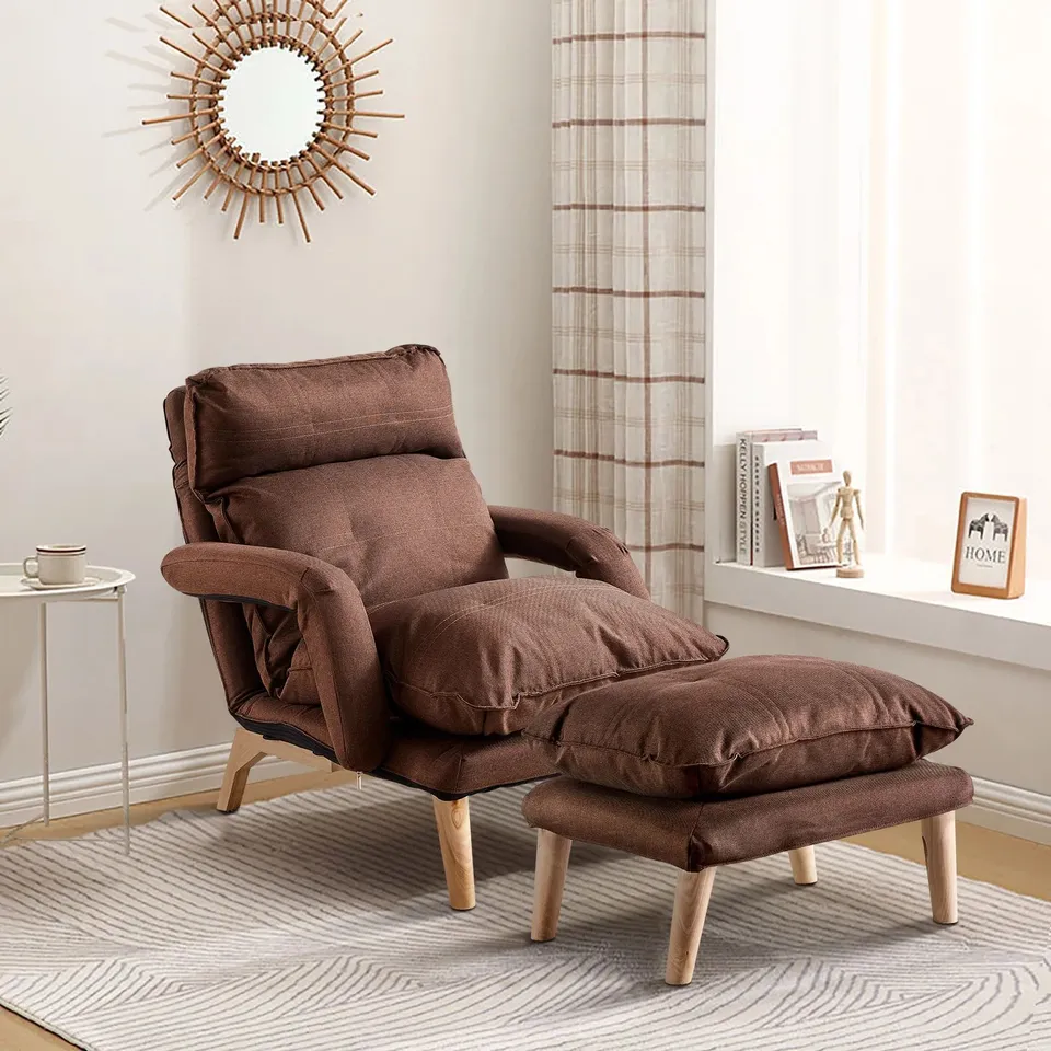 BOXED RECLINING READING CHAIR FUNCTIONAL ARMCHAIR WITH OTTOMAN - BROWN 