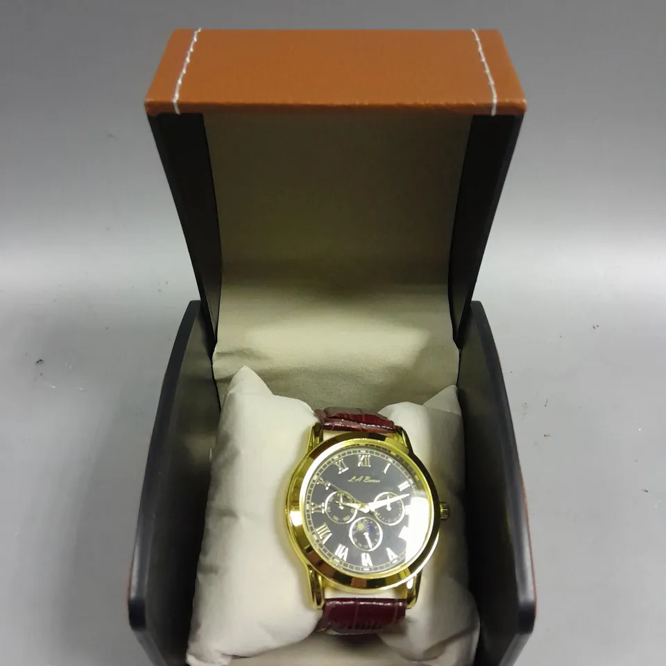 MENS LA BANUS WATCH – GOLD COLOUR CASE – LEATHER STRAP