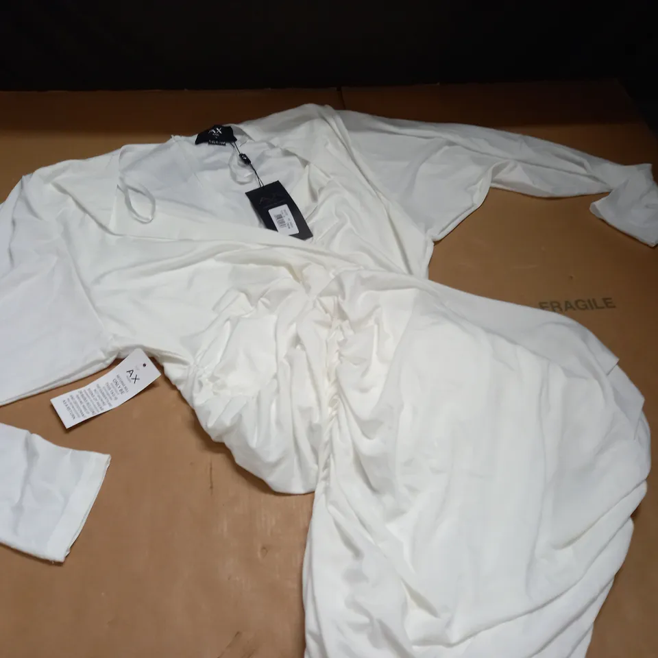 AX PARIS WHITE RUCHED DRESS - SIZE 14