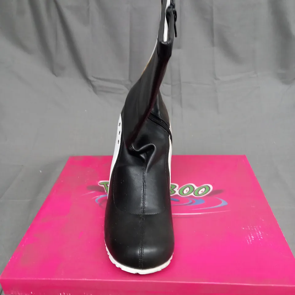 BOXED BAMBOO LEATHER BALLER HIGH HEEL SHOES IN BLACK AND WHITE SIZE 9