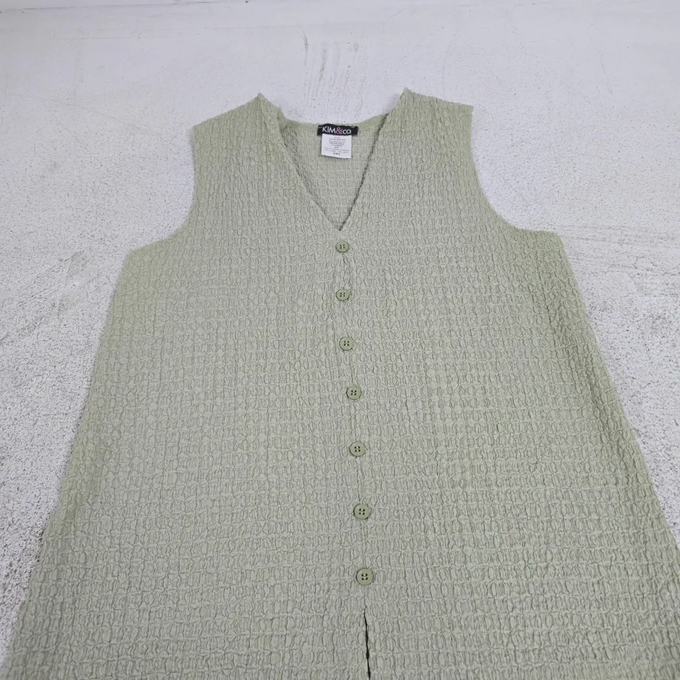 KIM & CO WOMEN'S SLEEVELESS KNIT VEST, OLIVE GREEN, SIZE S/P (SMALL/PETITE) – MADE IN CANADA