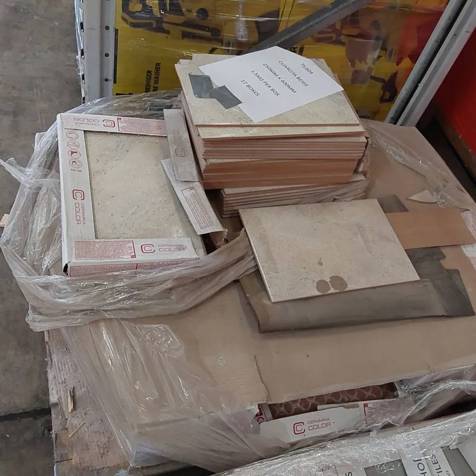 PALLET OF CUARCITA BEIGE TILES 250MM X 400MM, APPROXIMATELY 17 BOXES, 1.5M2 PER BOX