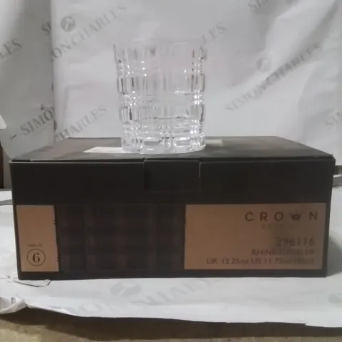 BOXED CROWN GLASSWARE RHINE TUMBLERS APPROXIMATELY 6