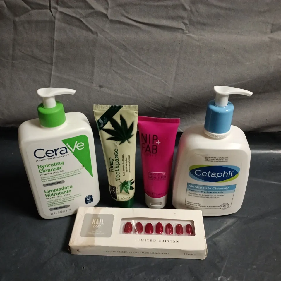 APPROXIMATELY 20 HEALTH AND BEAUTY PRODUCTS TO INCLUDE CETAPHIL GENTILE SKIN CLEANSER, HEMP TOOTHPASTE AND CERAVE HYDRATING CLEANSER