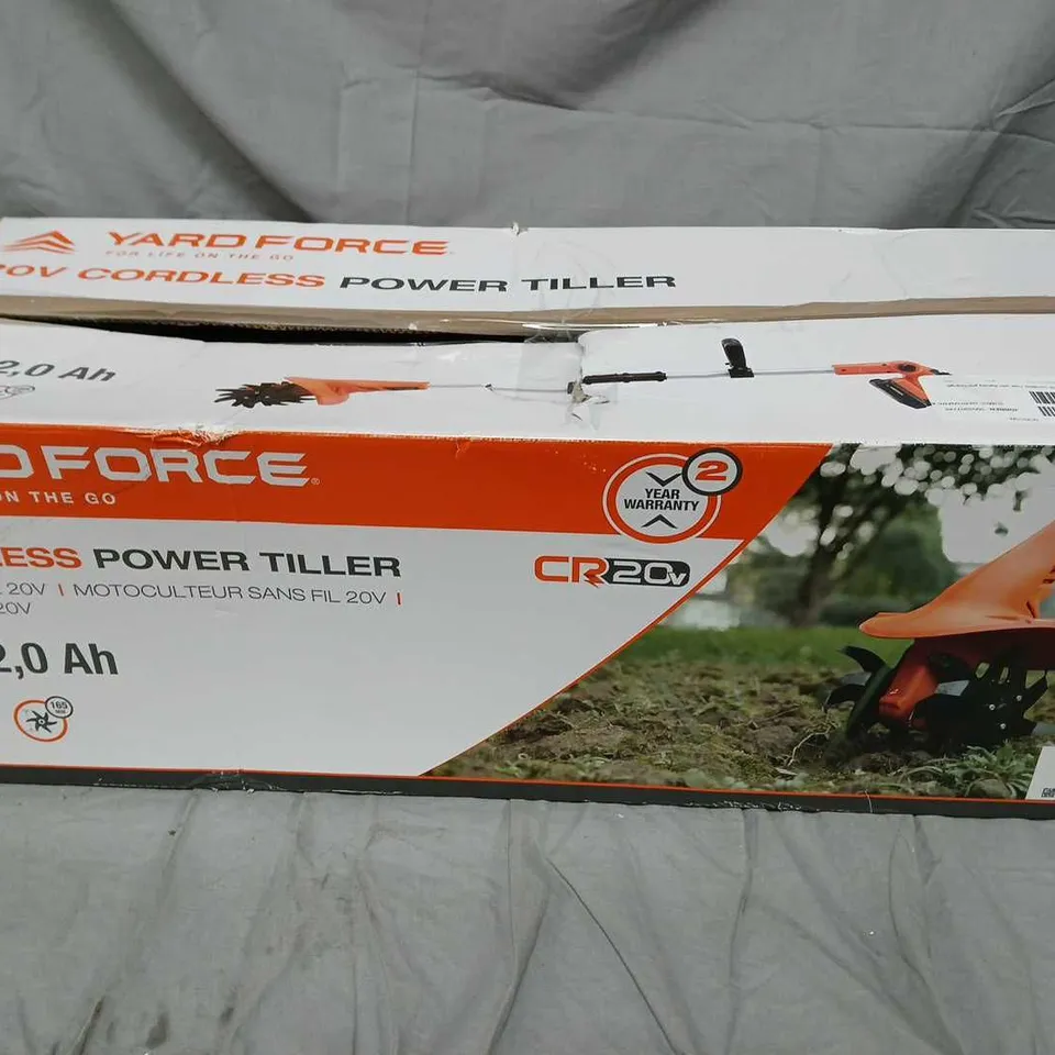 YARD FORCE 20V CORDLESS TILLER WITH BATTERY AND CHARGER
