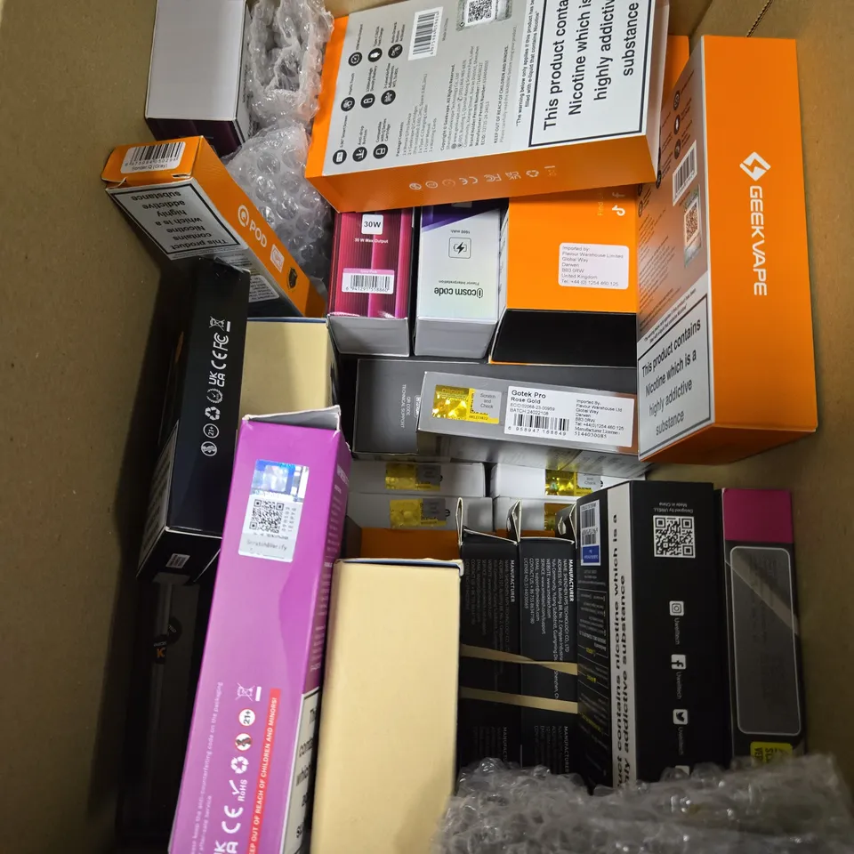 BOX OF APPROXIMATELY 18 ASSORTED E-CIGARETTES PRODUCTS TO INCLUDE - ASPIRE, GEEK VAPE, INNOKIN ETC 