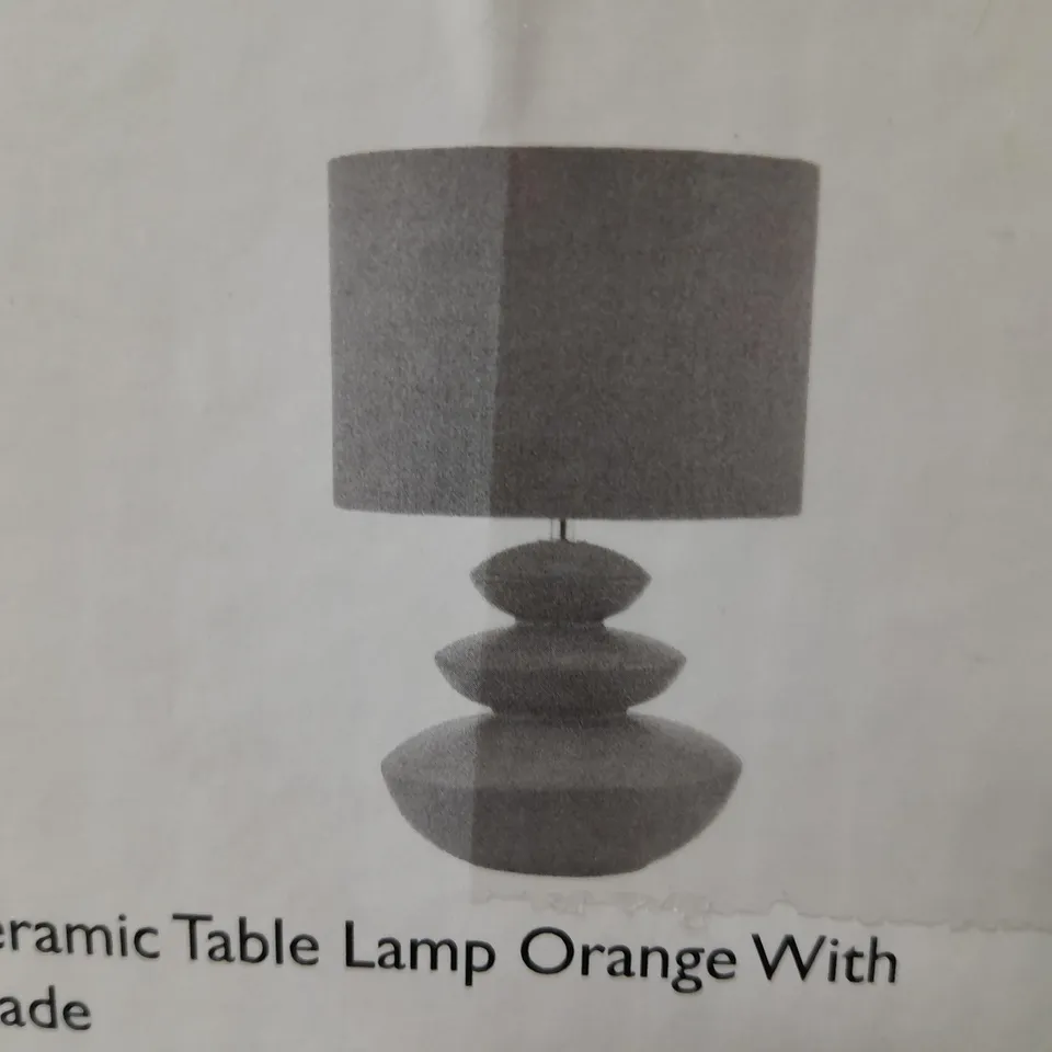 BOXED DAR LIGHTING DISCUS CERAMIC TABLE LAMP ORANGE WITH SHADE 