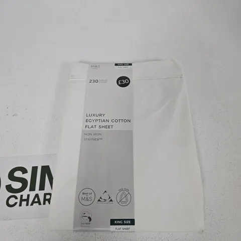 M&S LUXURY EGYPTIAN COTTON KING SIZE FLAT SHEET - WHITE, NON-IRON STAYNEW