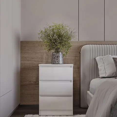 BOXED MALVERN 3 DRAWER BEDSIDE - WHITE (1 BOX)