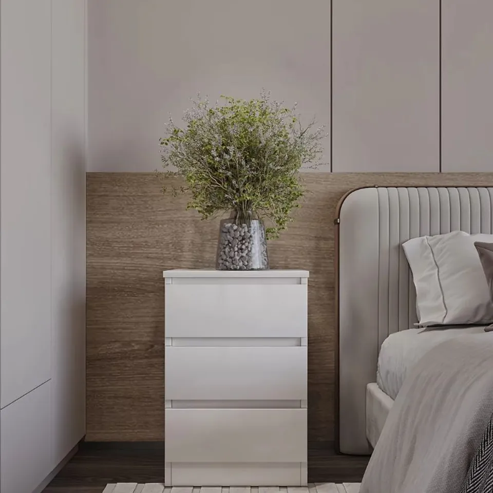 BOXED MALVERN 3 DRAWER BEDSIDE - WHITE (1 BOX)
