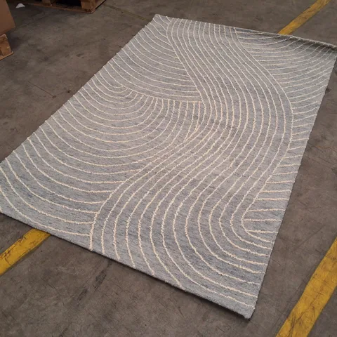 RECTANGULAR GREY RUG WITH WHITE CURVED-LINE PATTERN APPROXIMATELY 160Γ230CM