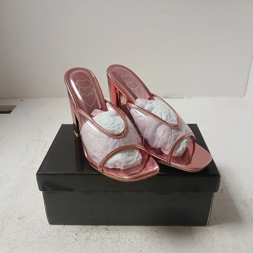 LADIES' PINK METALLIC HEELED SANDALS – OPEN TOE, BLOCK HEEL UK 6